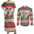 Aussie Kookaburra Christmas Couples Matching Off Shoulder Maxi Dress and Long Sleeve Button Shirt Festive Knitted Pattern Inspired
