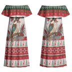 Aussie Kookaburra Christmas Couples Matching Off Shoulder Maxi Dress and Long Sleeve Button Shirt Festive Knitted Pattern Inspired