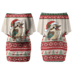 Aussie Kookaburra Christmas Couples Matching Off Shoulder Short Dress and Long Sleeve Button Shirt Festive Knitted Pattern Inspired