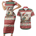 Aussie Kookaburra Christmas Couples Matching Short Sleeve Bodycon Dress and Hawaiian Shirt Festive Knitted Pattern Inspired