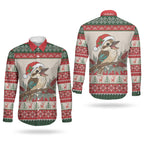 Aussie Kookaburra Christmas Couples Matching Short Sleeve Bodycon Dress and Long Sleeve Button Shirt Festive Knitted Pattern Inspired