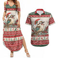 Aussie Kookaburra Christmas Couples Matching Summer Maxi Dress and Hawaiian Shirt Festive Knitted Pattern Inspired
