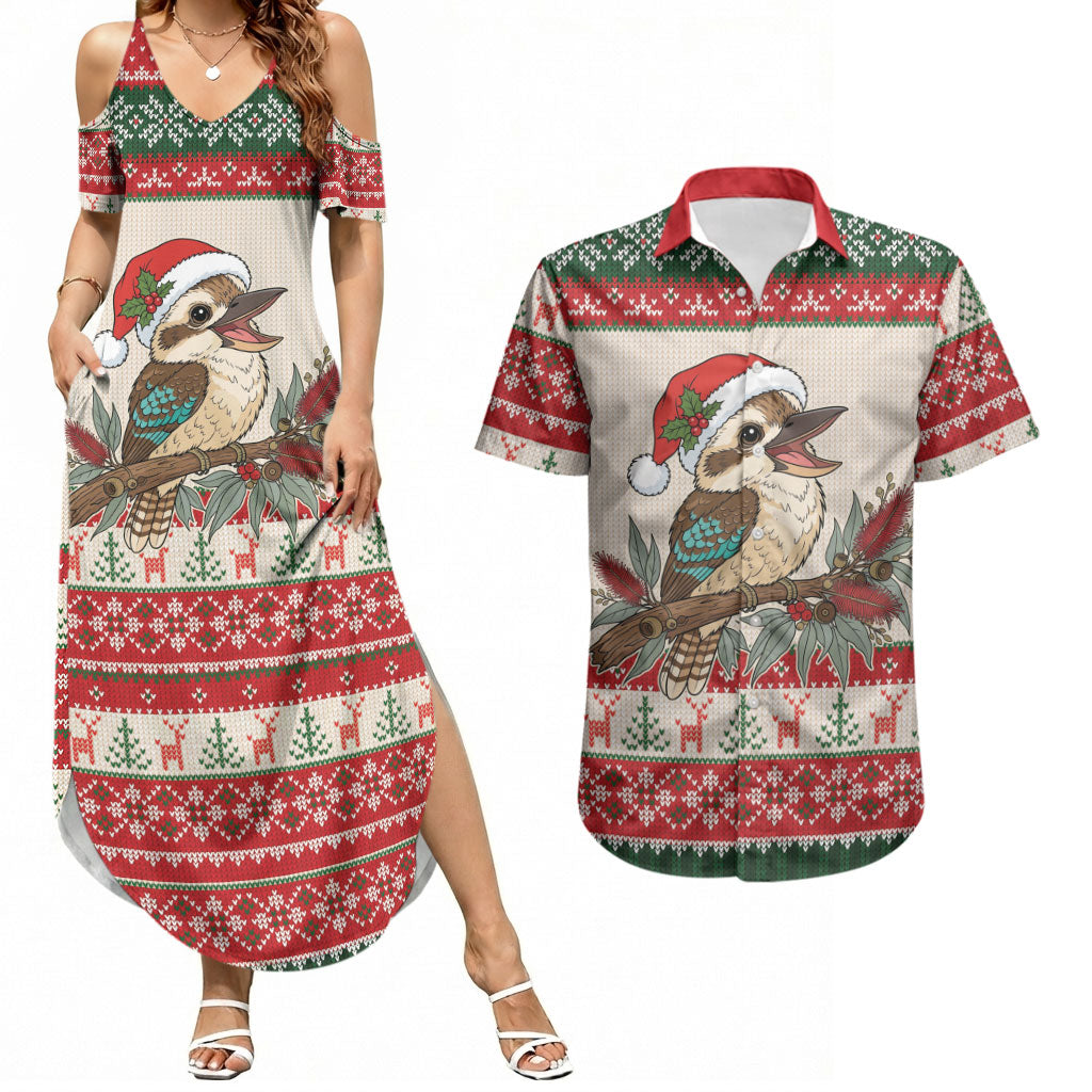 Aussie Kookaburra Christmas Couples Matching Summer Maxi Dress and Hawaiian Shirt Festive Knitted Pattern Inspired