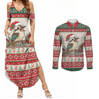 Aussie Kookaburra Christmas Couples Matching Summer Maxi Dress and Long Sleeve Button Shirt Festive Knitted Pattern Inspired