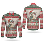 Aussie Kookaburra Christmas Couples Matching Summer Maxi Dress and Long Sleeve Button Shirt Festive Knitted Pattern Inspired