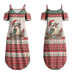 Aussie Kookaburra Christmas Couples Matching Summer Maxi Dress and Long Sleeve Button Shirt Festive Knitted Pattern Inspired