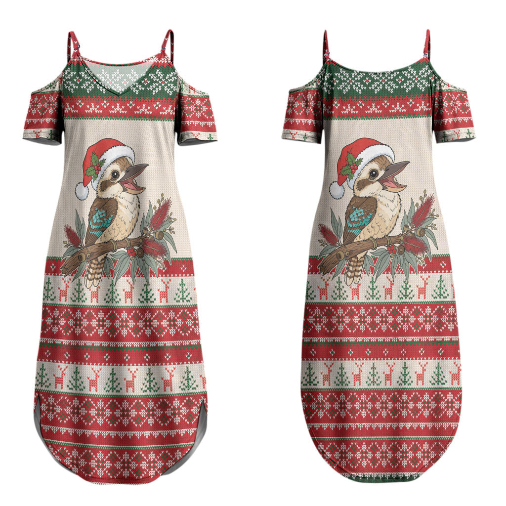 Aussie Kookaburra Christmas Couples Matching Summer Maxi Dress and Long Sleeve Button Shirt Festive Knitted Pattern Inspired