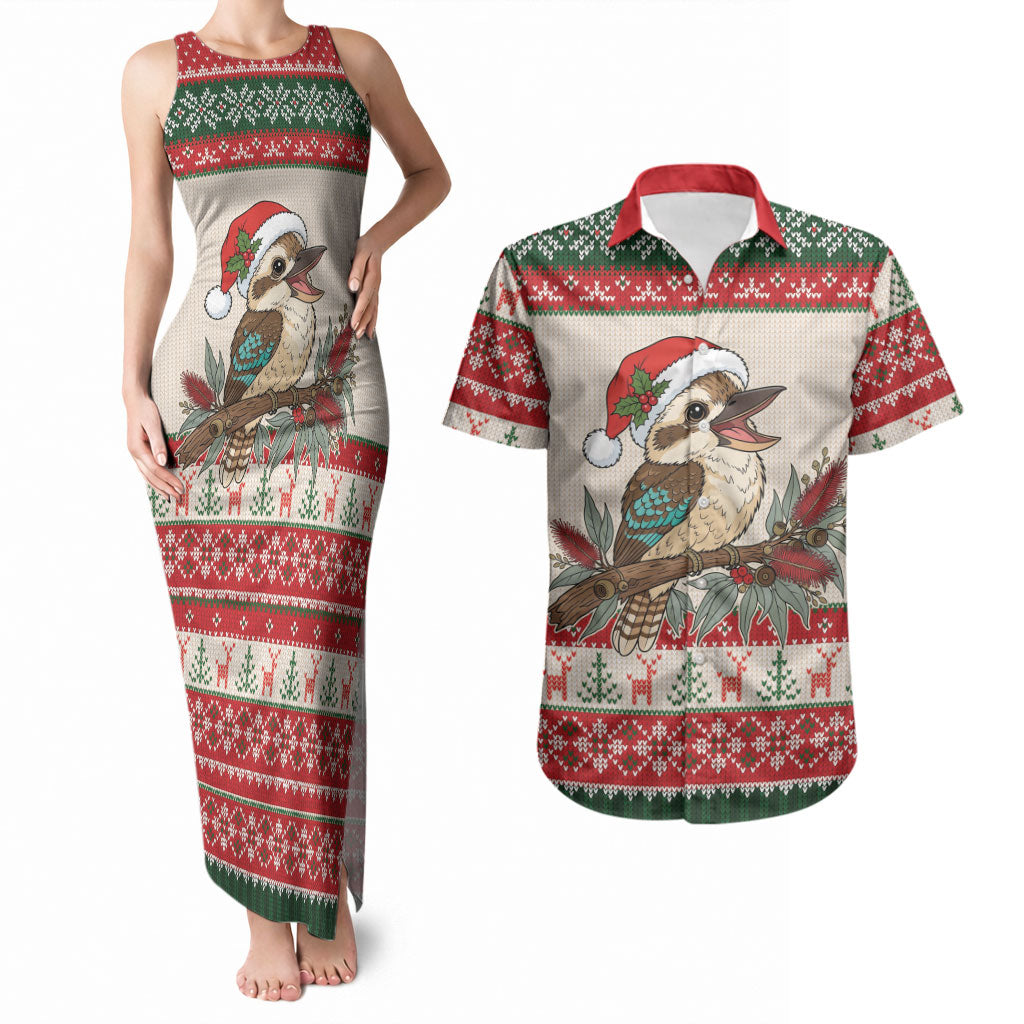 Aussie Kookaburra Christmas Couples Matching Tank Maxi Dress and Hawaiian Shirt Festive Knitted Pattern Inspired