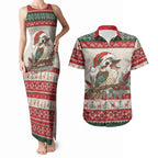 Aussie Kookaburra Christmas Couples Matching Tank Maxi Dress and Hawaiian Shirt Festive Knitted Pattern Inspired