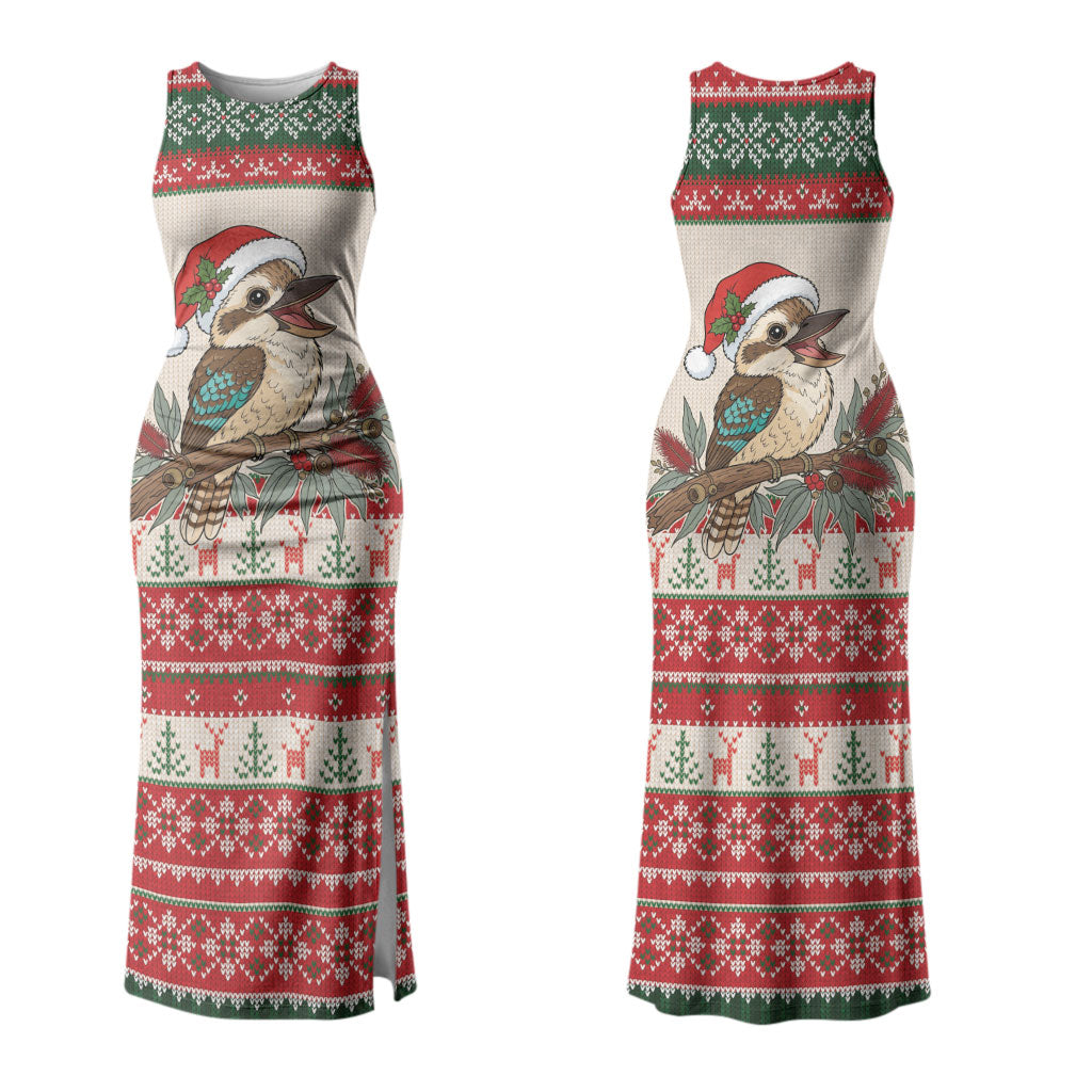 Aussie Kookaburra Christmas Couples Matching Tank Maxi Dress and Hawaiian Shirt Festive Knitted Pattern Inspired