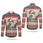 Aussie Kookaburra Christmas Couples Matching Tank Maxi Dress and Long Sleeve Button Shirt Festive Knitted Pattern Inspired