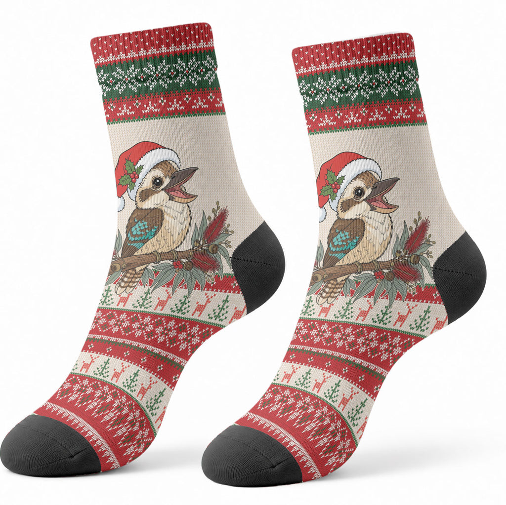 Aussie Kookaburra Christmas Crew Socks Festive Knitted Pattern Inspired