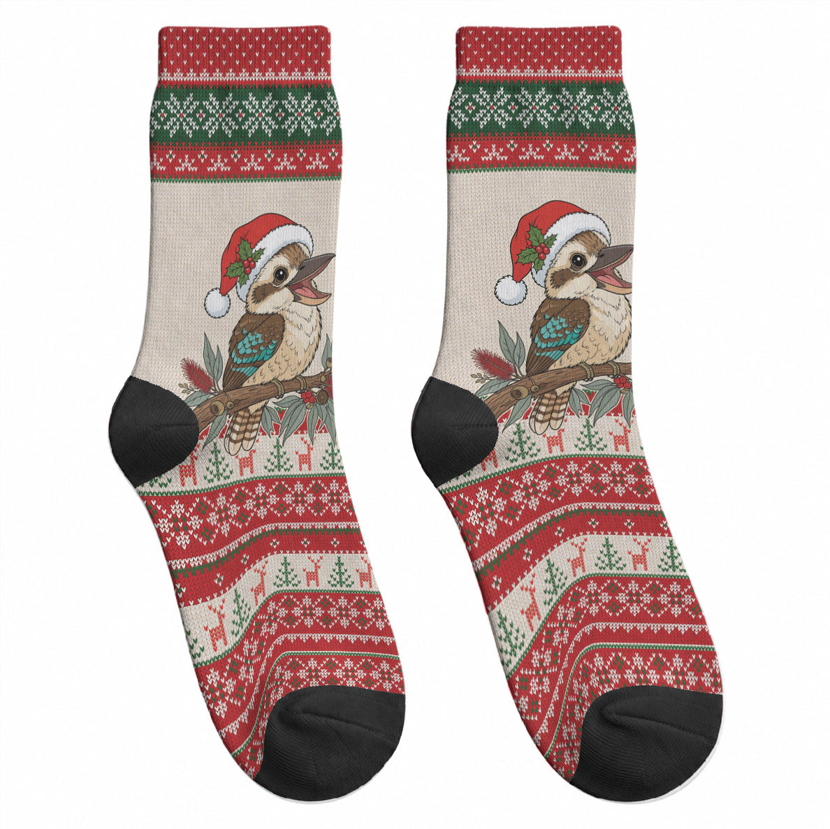 Aussie Kookaburra Christmas Crew Socks Festive Knitted Pattern Inspired