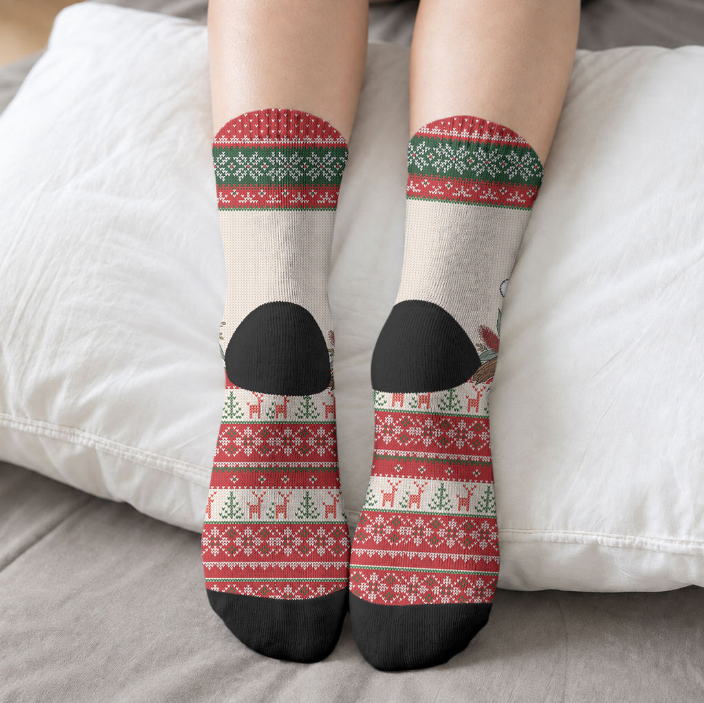 Aussie Kookaburra Christmas Crew Socks Festive Knitted Pattern Inspired