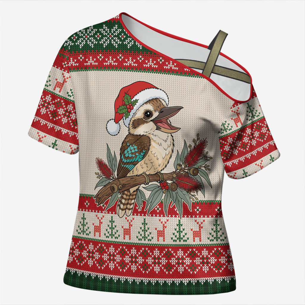 Aussie Kookaburra Christmas Cross Shoulder Shirt Festive Knitted Pattern Inspired