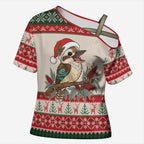 Aussie Kookaburra Christmas Cross Shoulder Shirt Festive Knitted Pattern Inspired