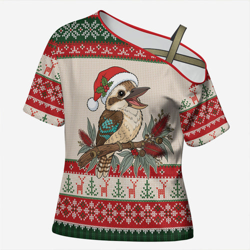Aussie Kookaburra Christmas Cross Shoulder Shirt Festive Knitted Pattern Inspired