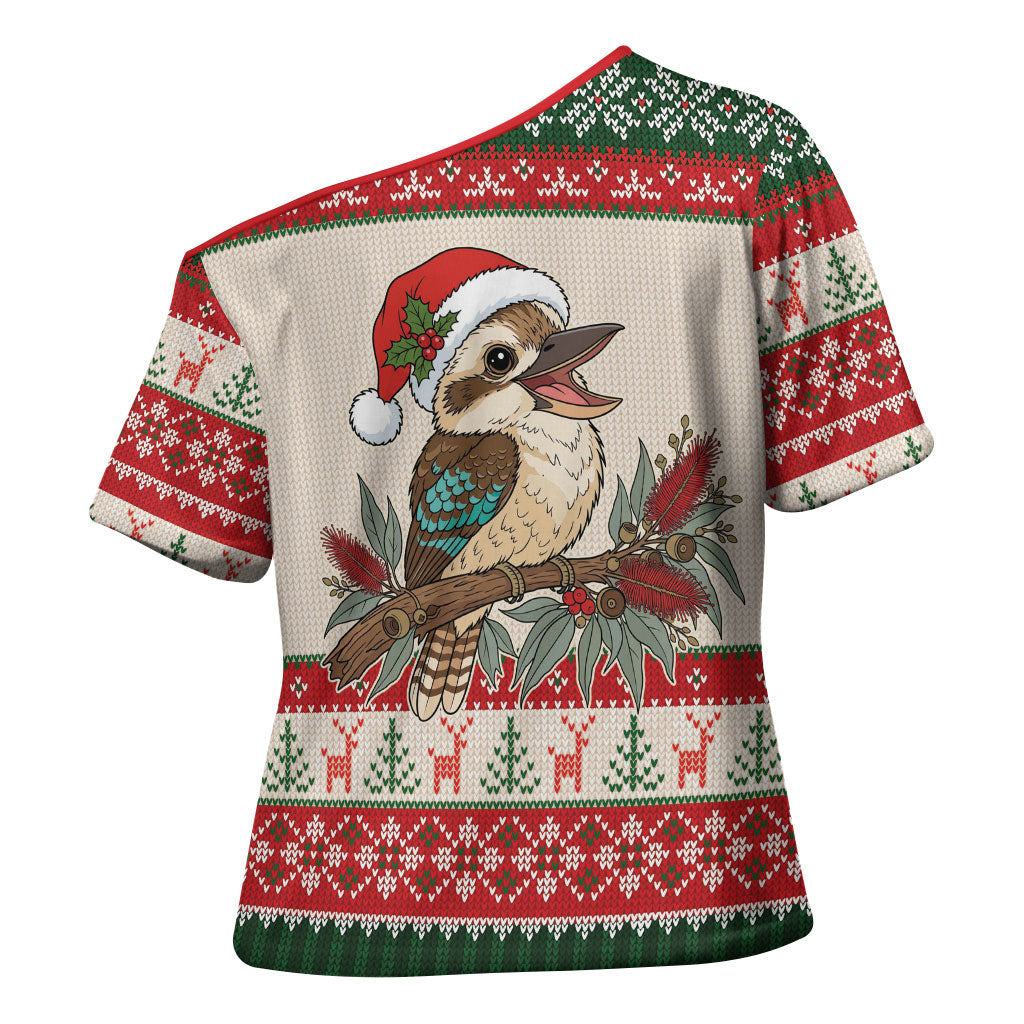 Aussie Kookaburra Christmas Cross Shoulder Shirt Festive Knitted Pattern Inspired
