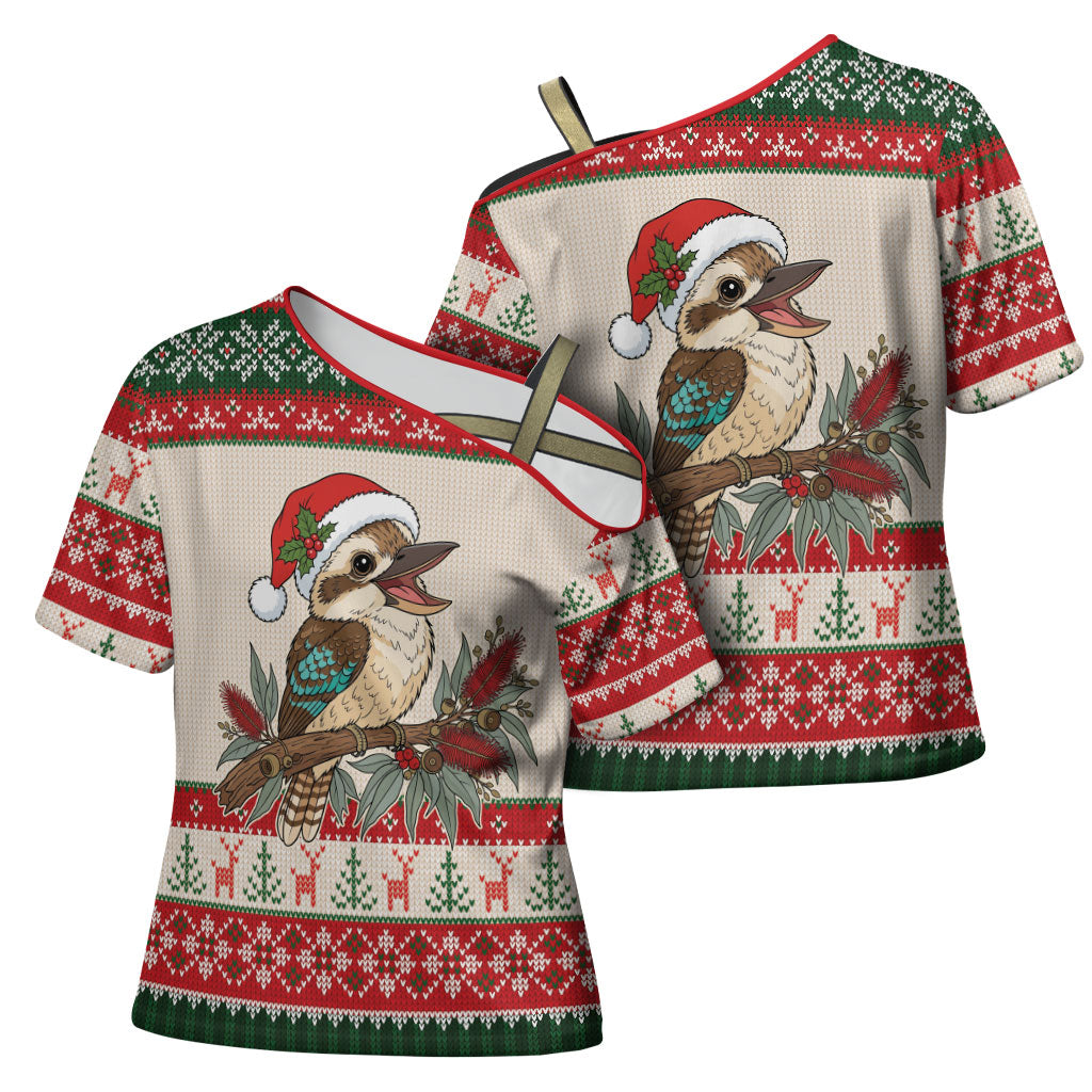 Aussie Kookaburra Christmas Cross Shoulder Shirt Festive Knitted Pattern Inspired