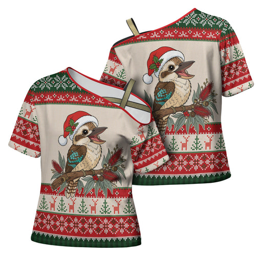Aussie Kookaburra Christmas Cross Shoulder Shirt Festive Knitted Pattern Inspired