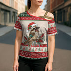 Aussie Kookaburra Christmas Cross Shoulder Shirt Festive Knitted Pattern Inspired