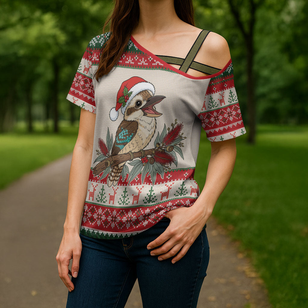 Aussie Kookaburra Christmas Cross Shoulder Shirt Festive Knitted Pattern Inspired