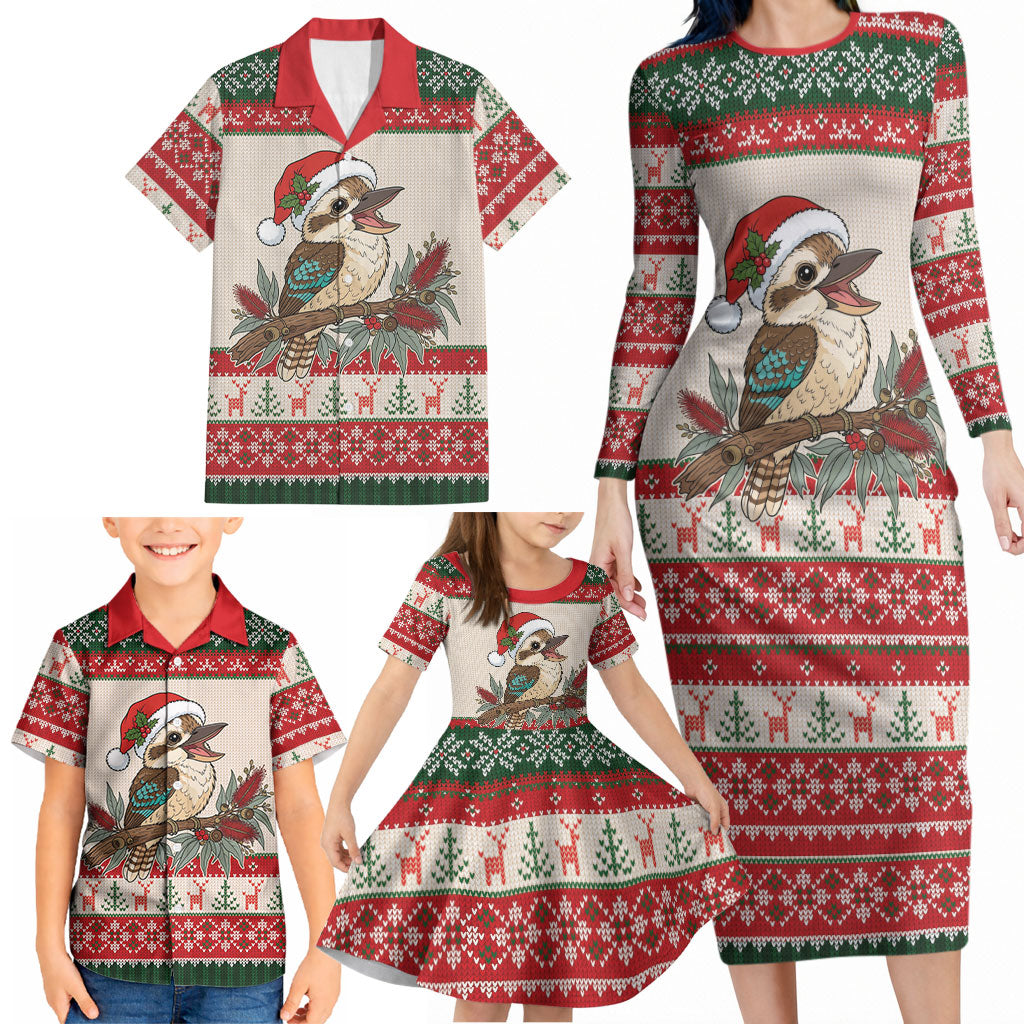 Aussie Kookaburra Christmas Family Matching Long Sleeve Bodycon Dress and Hawaiian Shirt Festive Knitted Pattern Inspired