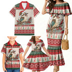 Aussie Kookaburra Christmas Family Matching Mermaid Dress and Hawaiian Shirt Festive Knitted Pattern Inspired