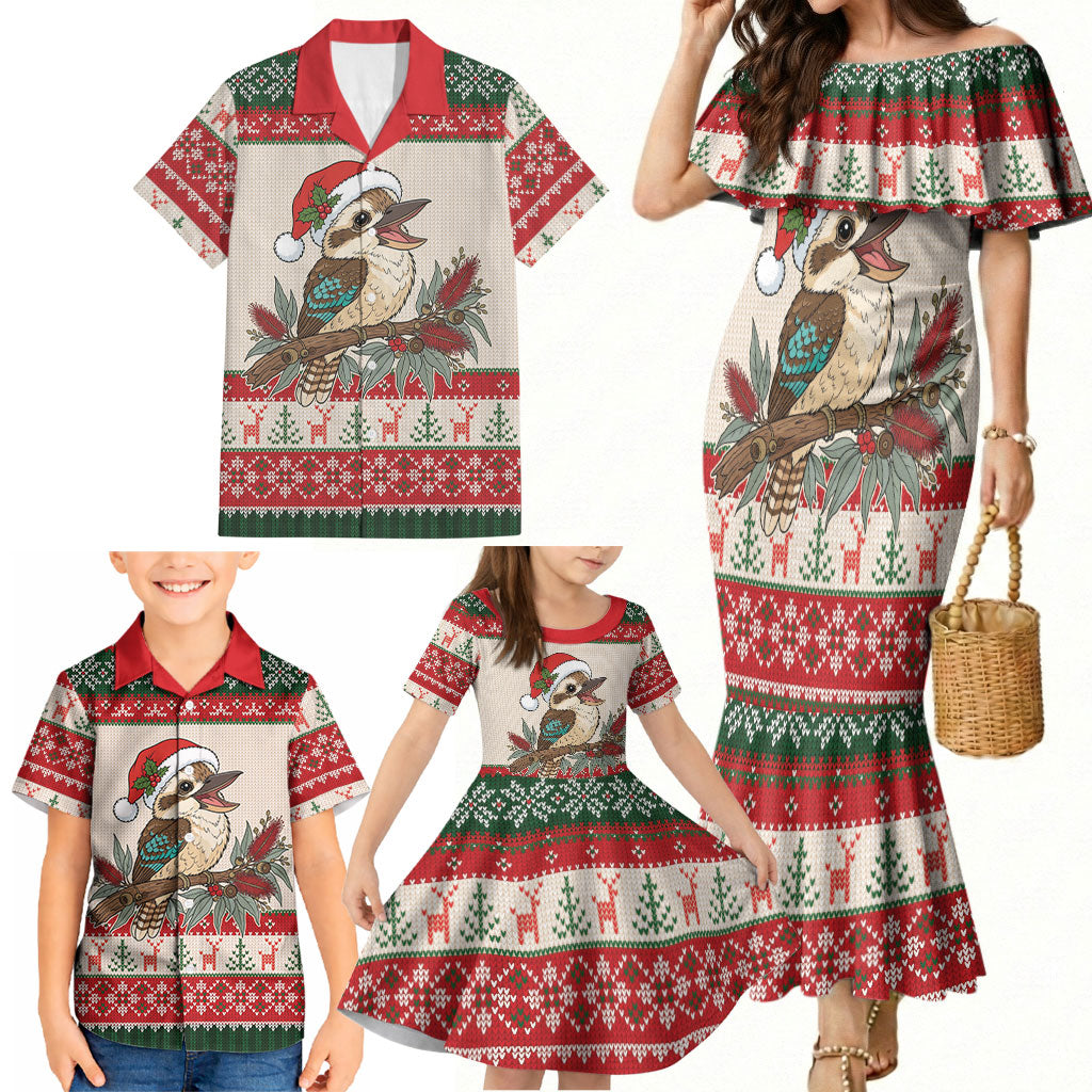Aussie Kookaburra Christmas Family Matching Mermaid Dress and Hawaiian Shirt Festive Knitted Pattern Inspired