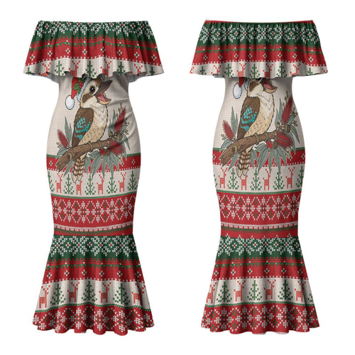 Aussie Kookaburra Christmas Family Matching Mermaid Dress and Hawaiian Shirt Festive Knitted Pattern Inspired