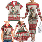 Aussie Kookaburra Christmas Family Matching Off The Shoulder Long Sleeve Dress and Hawaiian Shirt Festive Knitted Pattern Inspired