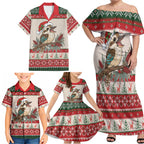 Aussie Kookaburra Christmas Family Matching Off Shoulder Maxi Dress and Hawaiian Shirt Festive Knitted Pattern Inspired