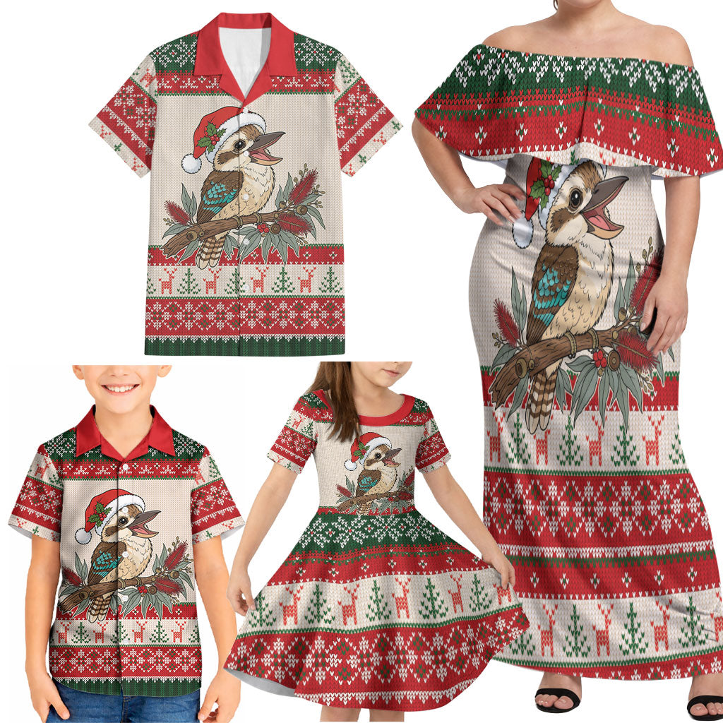 Aussie Kookaburra Christmas Family Matching Off Shoulder Maxi Dress and Hawaiian Shirt Festive Knitted Pattern Inspired