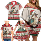 Aussie Kookaburra Christmas Family Matching Off Shoulder Short Dress and Hawaiian Shirt Festive Knitted Pattern Inspired