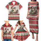Aussie Kookaburra Christmas Family Matching Puletasi and Hawaiian Shirt Festive Knitted Pattern Inspired