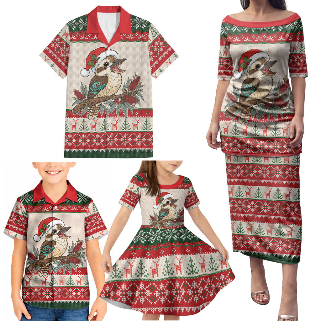 Aussie Kookaburra Christmas Family Matching Puletasi and Hawaiian Shirt Festive Knitted Pattern Inspired