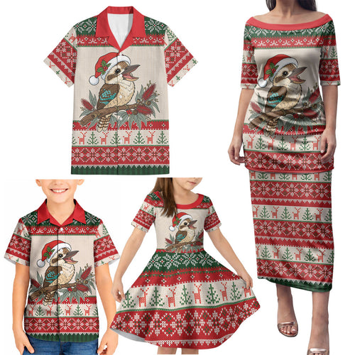 Aussie Kookaburra Christmas Family Matching Puletasi and Hawaiian Shirt Festive Knitted Pattern Inspired