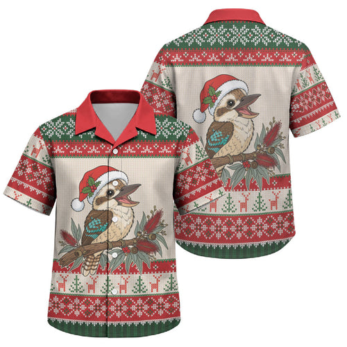 Aussie Kookaburra Christmas Family Matching Puletasi and Hawaiian Shirt Festive Knitted Pattern Inspired