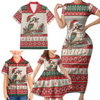 Aussie Kookaburra Christmas Family Matching Short Sleeve Bodycon Dress and Hawaiian Shirt Festive Knitted Pattern Inspired