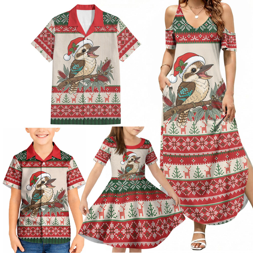 Aussie Kookaburra Christmas Family Matching Summer Maxi Dress and Hawaiian Shirt Festive Knitted Pattern Inspired
