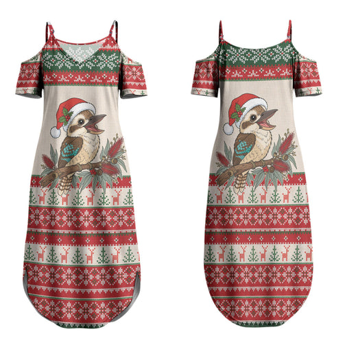 Aussie Kookaburra Christmas Family Matching Summer Maxi Dress and Hawaiian Shirt Festive Knitted Pattern Inspired