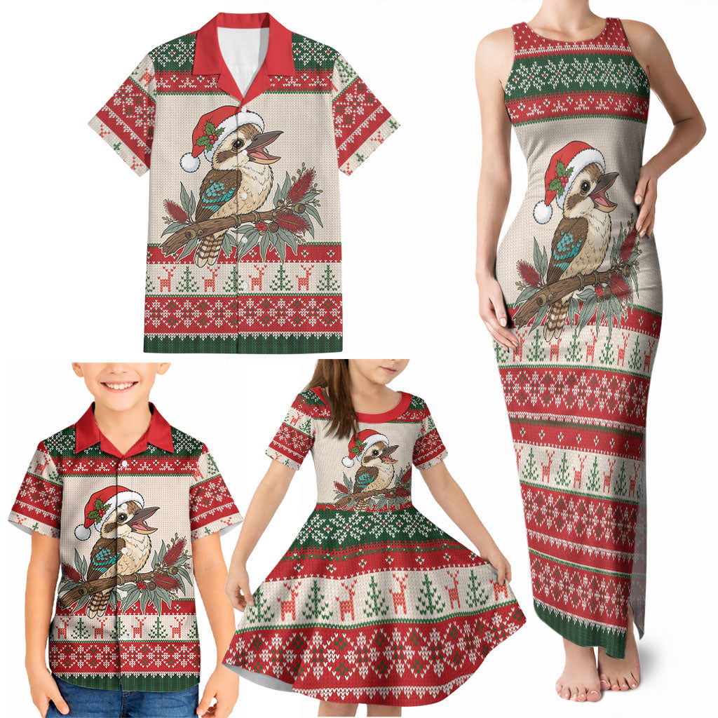 Aussie Kookaburra Christmas Family Matching Tank Maxi Dress and Hawaiian Shirt Festive Knitted Pattern Inspired