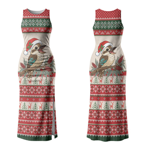 Aussie Kookaburra Christmas Family Matching Tank Maxi Dress and Hawaiian Shirt Festive Knitted Pattern Inspired