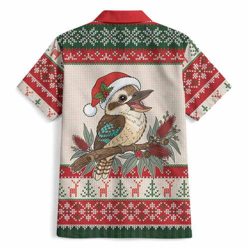 Aussie Kookaburra Christmas Hawaiian Shirt Festive Knitted Pattern Inspired