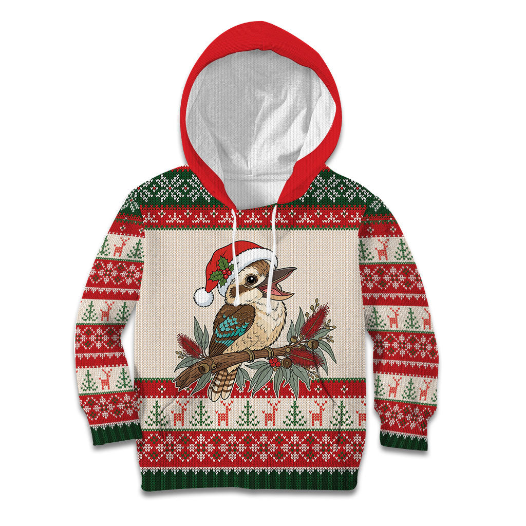 Aussie Kookaburra Christmas Kid Hoodie Festive Knitted Pattern Inspired