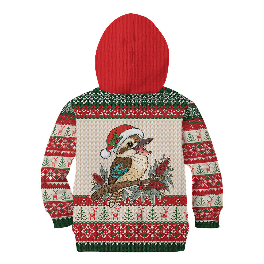 Aussie Kookaburra Christmas Kid Hoodie Festive Knitted Pattern Inspired