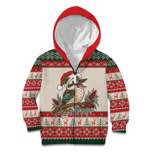 Aussie Kookaburra Christmas Kid Hoodie Festive Knitted Pattern Inspired
