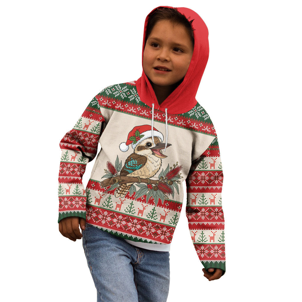 Aussie Kookaburra Christmas Kid Hoodie Festive Knitted Pattern Inspired