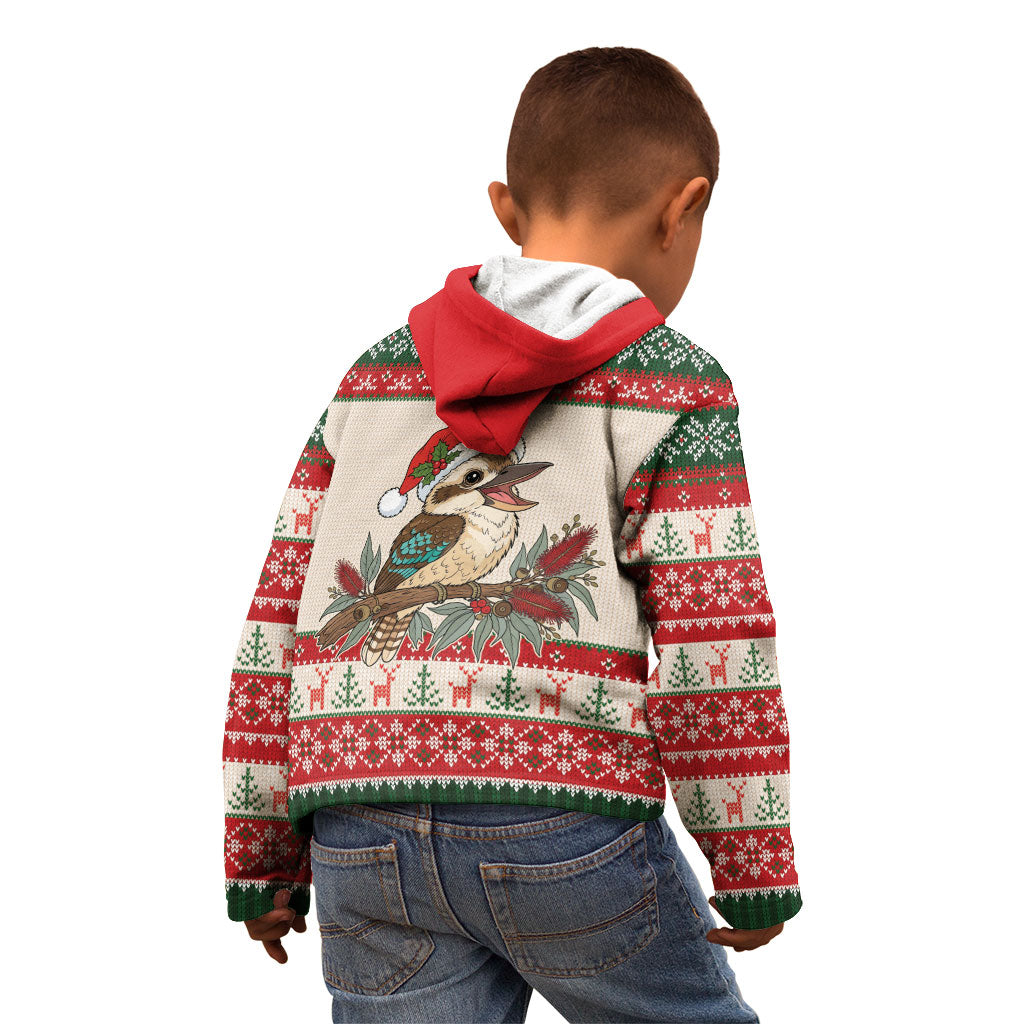 Aussie Kookaburra Christmas Kid Hoodie Festive Knitted Pattern Inspired