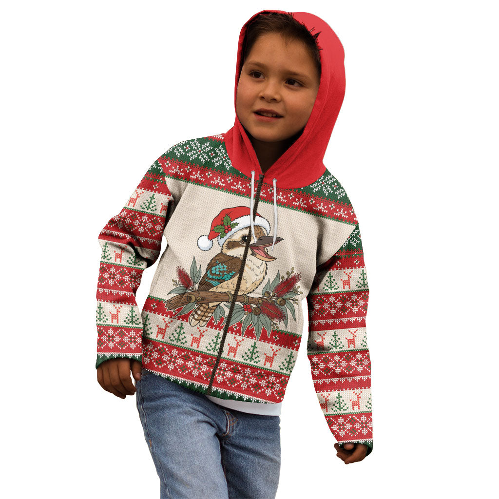 Aussie Kookaburra Christmas Kid Hoodie Festive Knitted Pattern Inspired